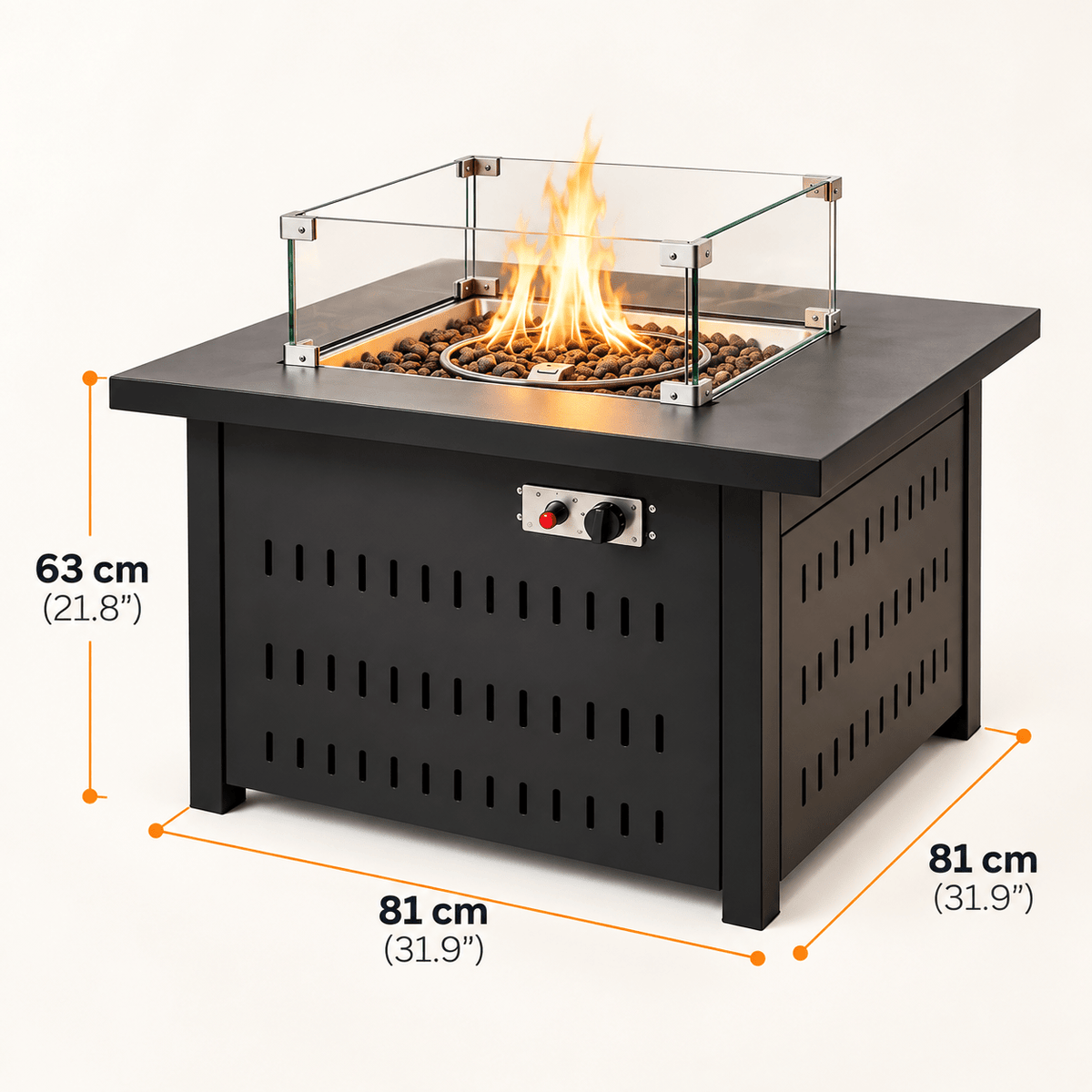 Square Outdoor Gas Fire Pit Table with Glass Wind Guard - SHAGHAF HOME