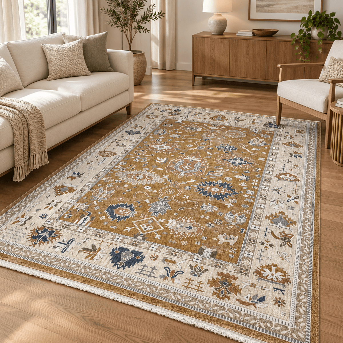 Traditional Mustard Beige Oriental Rug 200×300 cm - SHAGHAF HOME