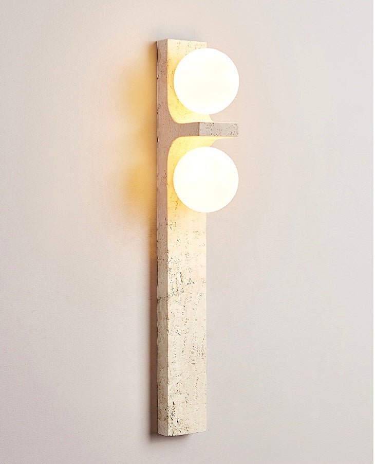 Vertical Dual Globe Travertine Wall Lamp – 50cm - SHAGHAF HOME