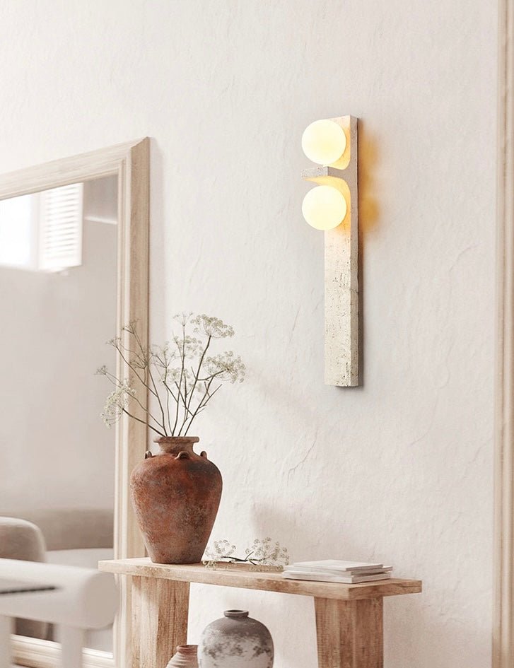 Vertical Dual Globe Travertine Wall Lamp – 50cm - SHAGHAF HOME