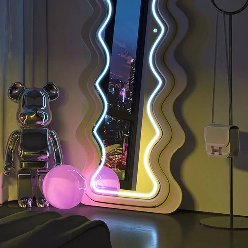 Wavy Fabric LED Free standing Mirror - SHAGHAF HOME