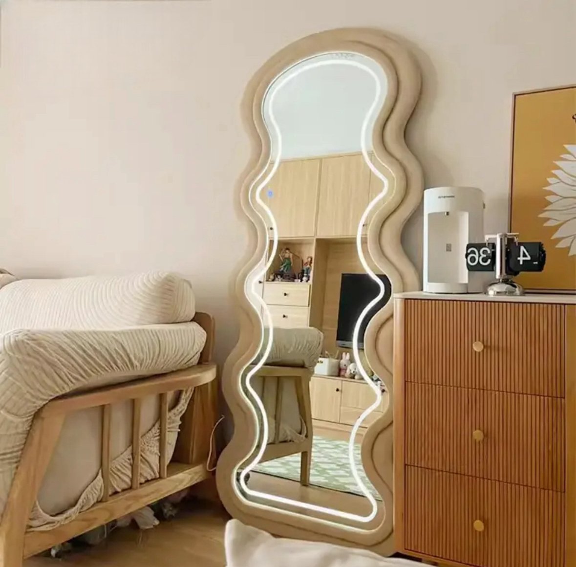 Wavy Fabric LED Free standing Mirror - SHAGHAF HOME