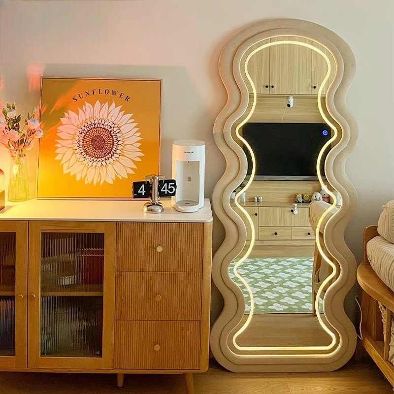 Wavy Fabric LED Free standing Mirror - SHAGHAF HOME