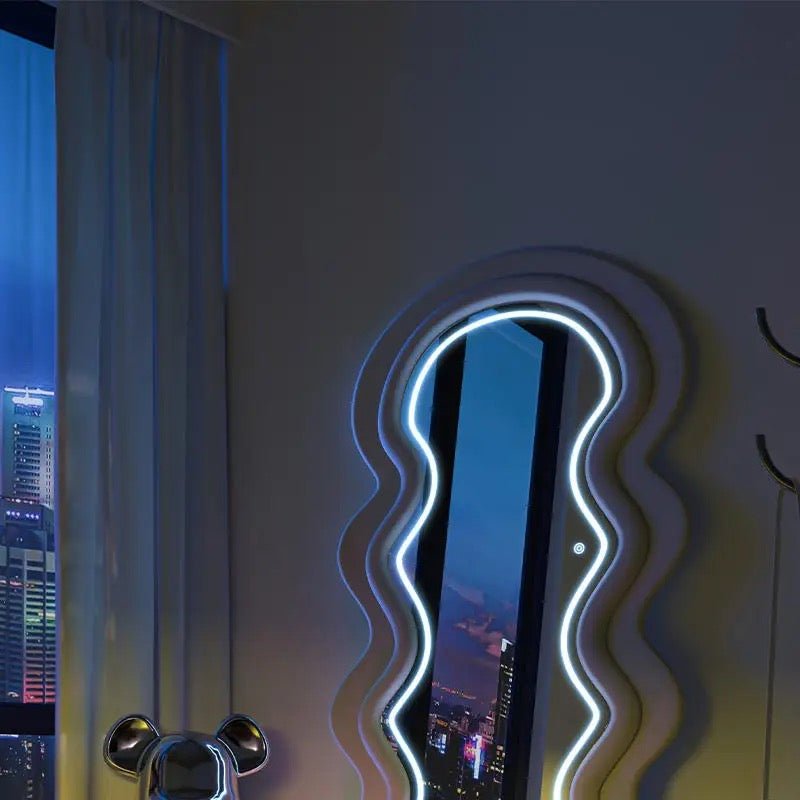 Wavy Fabric LED Free standing Mirror - SHAGHAF HOME