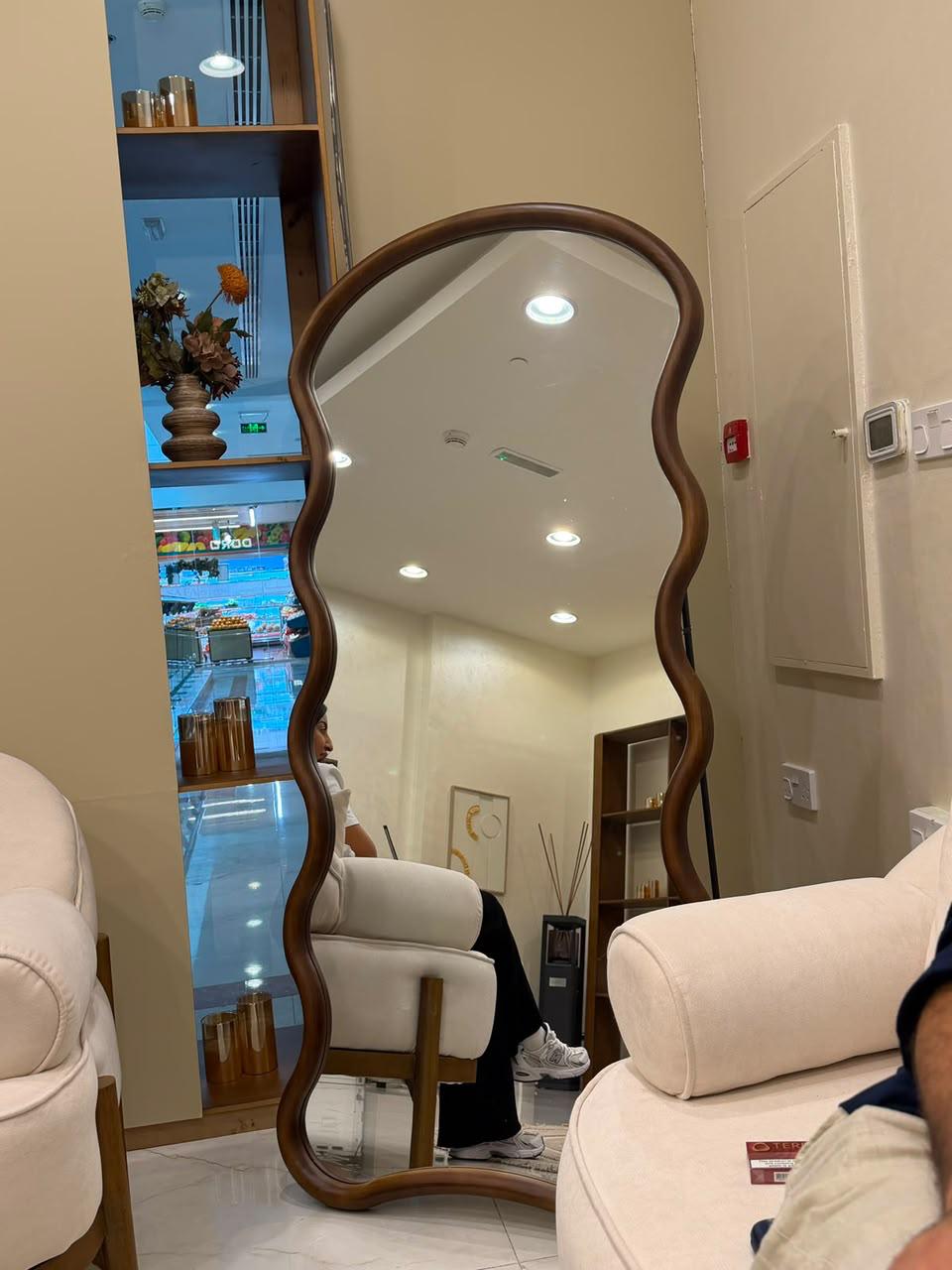 Wavy Full-Length Floor Mirror with Wooden Frame & Stand 175×80 cm - SHAGHAF HOME