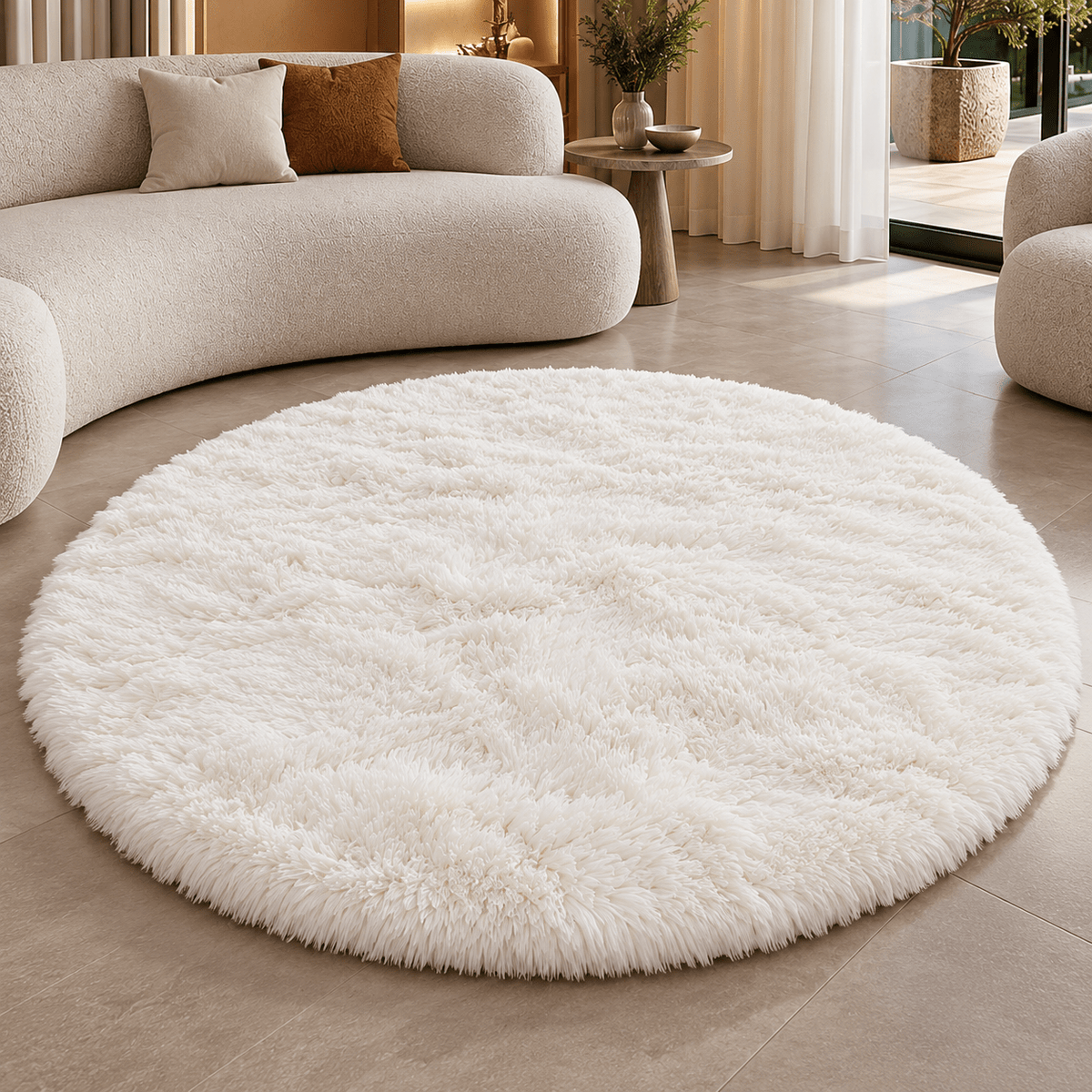 White Fluffy Round Rug 160 cm – Soft Shaggy Circle Carpet - SHAGHAF HOME