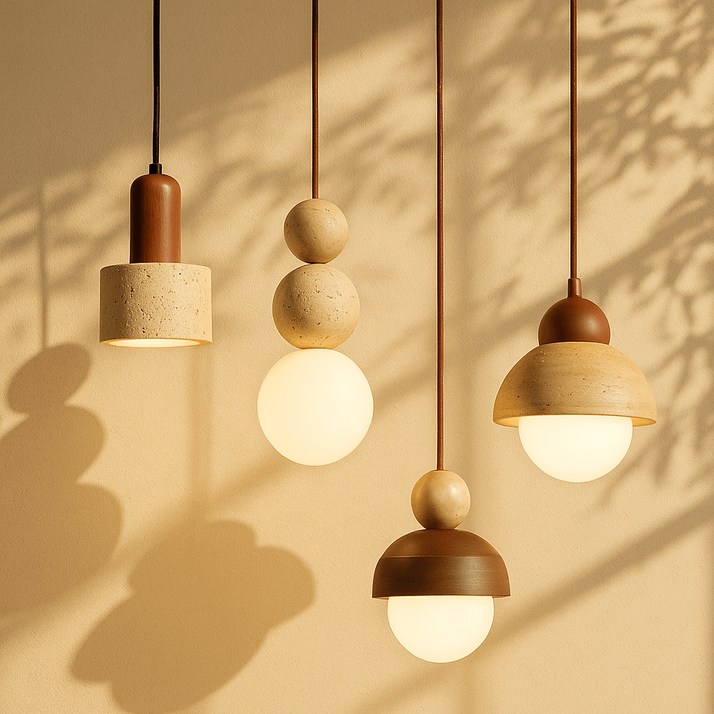 ZENSTONE™ Pendant Lamp Collection – Rice Cave Stone & Wood Designs (Styles A–E) - SHAGHAF HOME