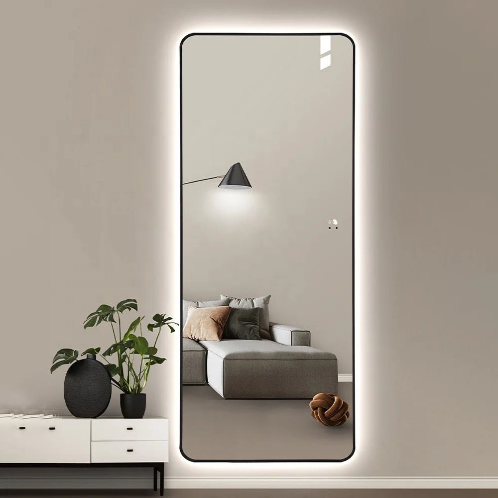 Backlit rectangular black framed mirror - SHAGHAF HOME