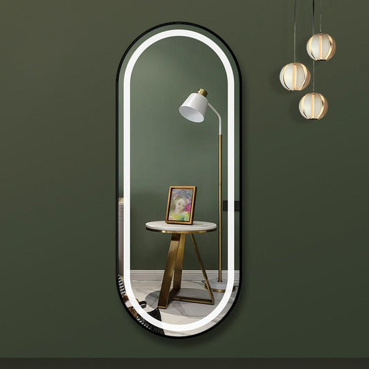 Black frame oval LED wall mirror - SHAGHAF HOME