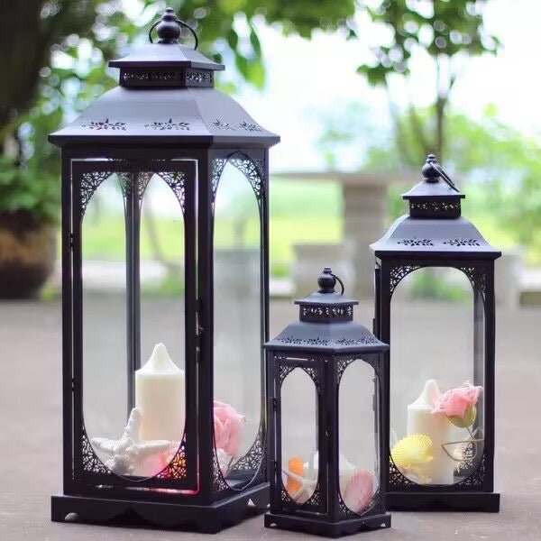 Black metal decorative lanterns set - SHAGHAF HOME