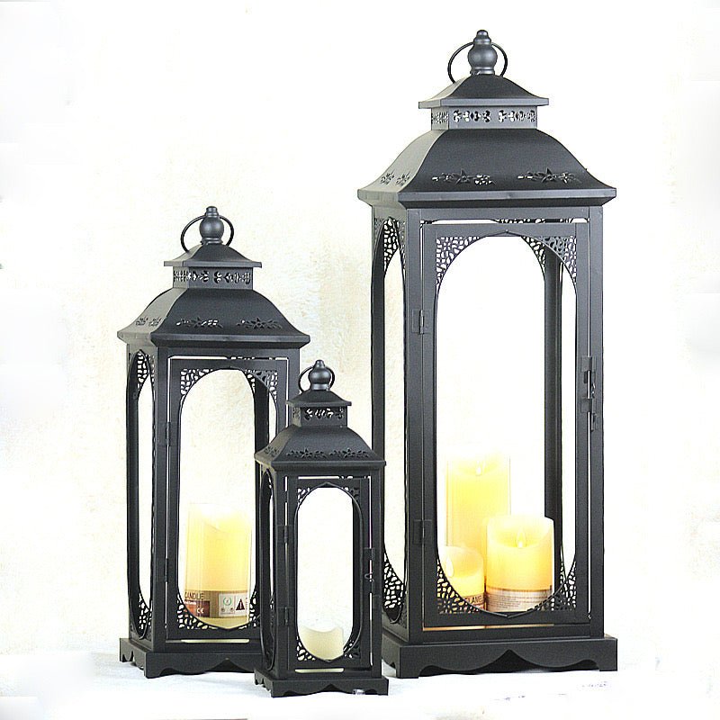 Black metal decorative lanterns set - SHAGHAF HOME