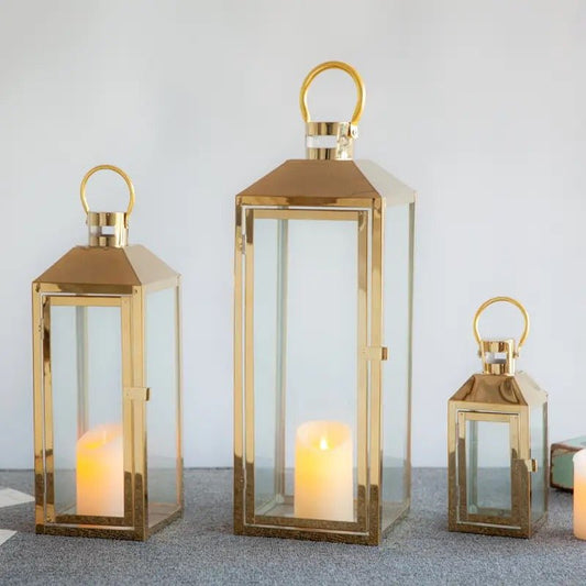 Fancy shape Ramadan gold lantern set - SHAGHAF HOME