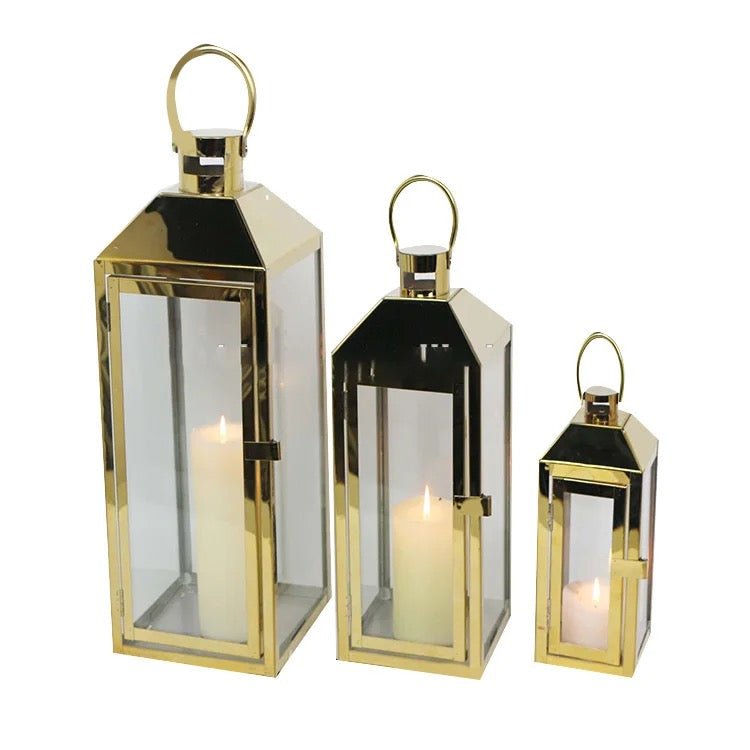 Fancy shape Ramadan gold lantern set - SHAGHAF HOME