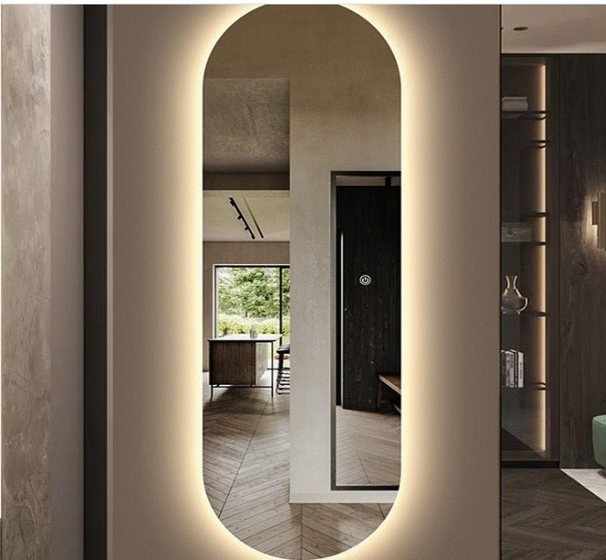 Frameless Oval wall mirror with hidden LED light - SHAGHAF HOME