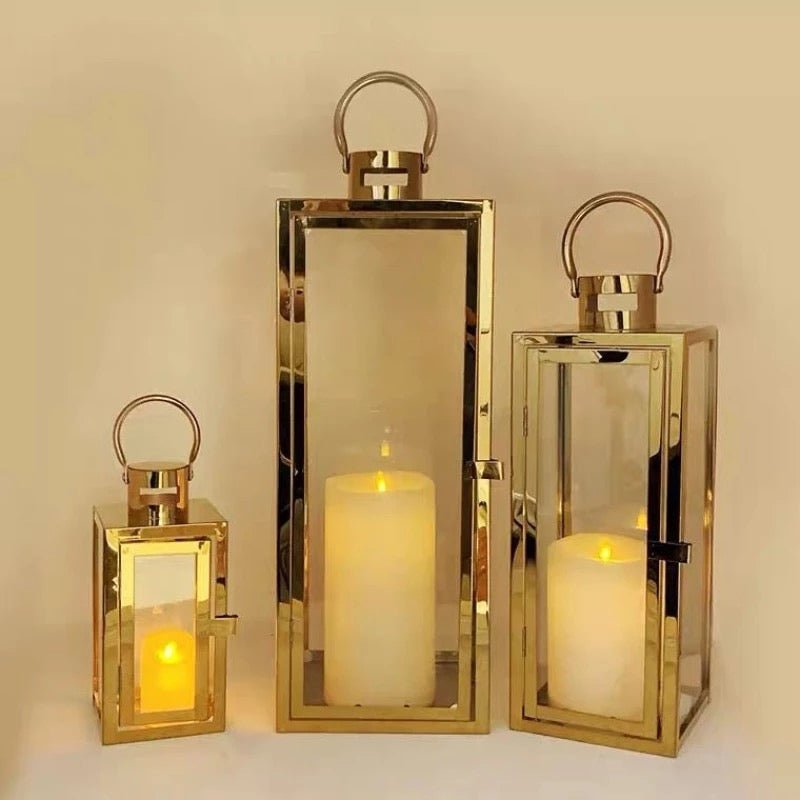 Gold Metal Lanterns set for home decorating - SHAGHAF HOME