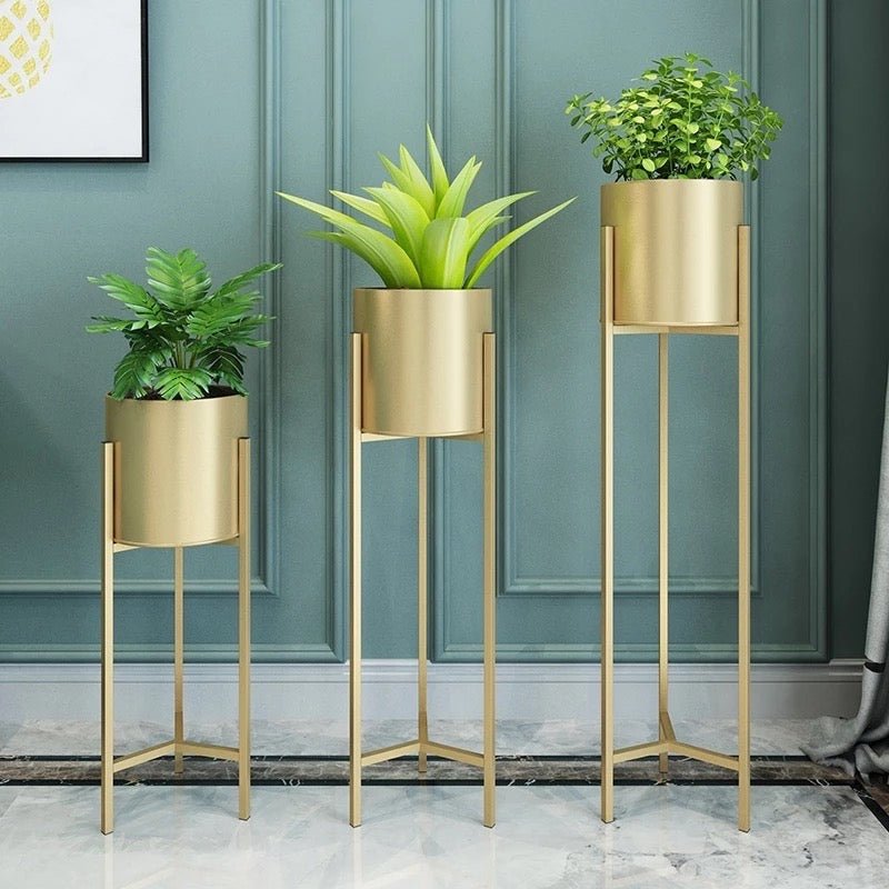 Gold metal plant stands set of 3 - SHAGHAF HOME