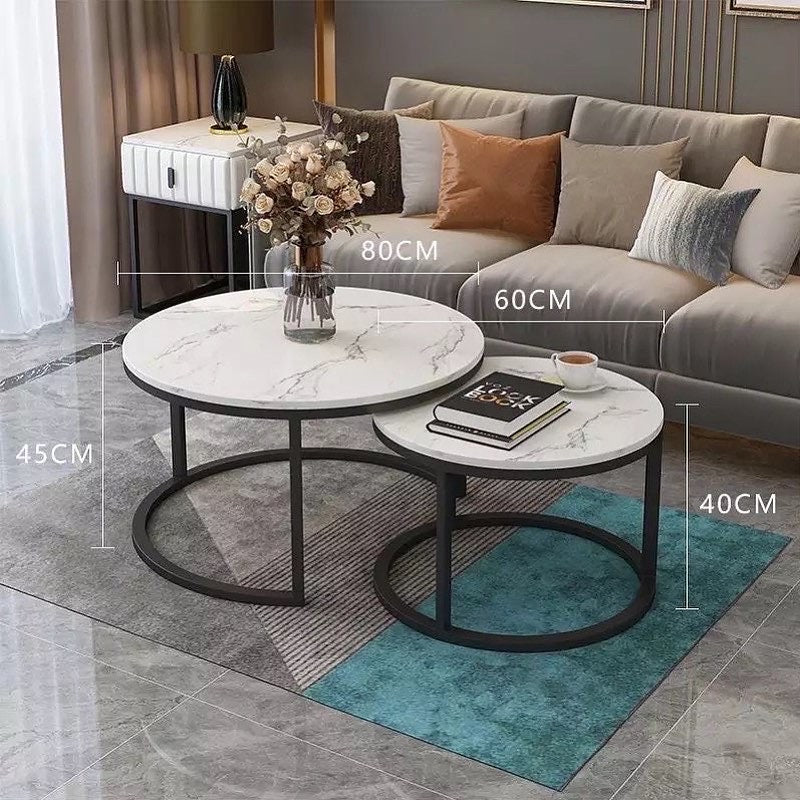 Marble with black base coffee table set - SHAGHAF HOME