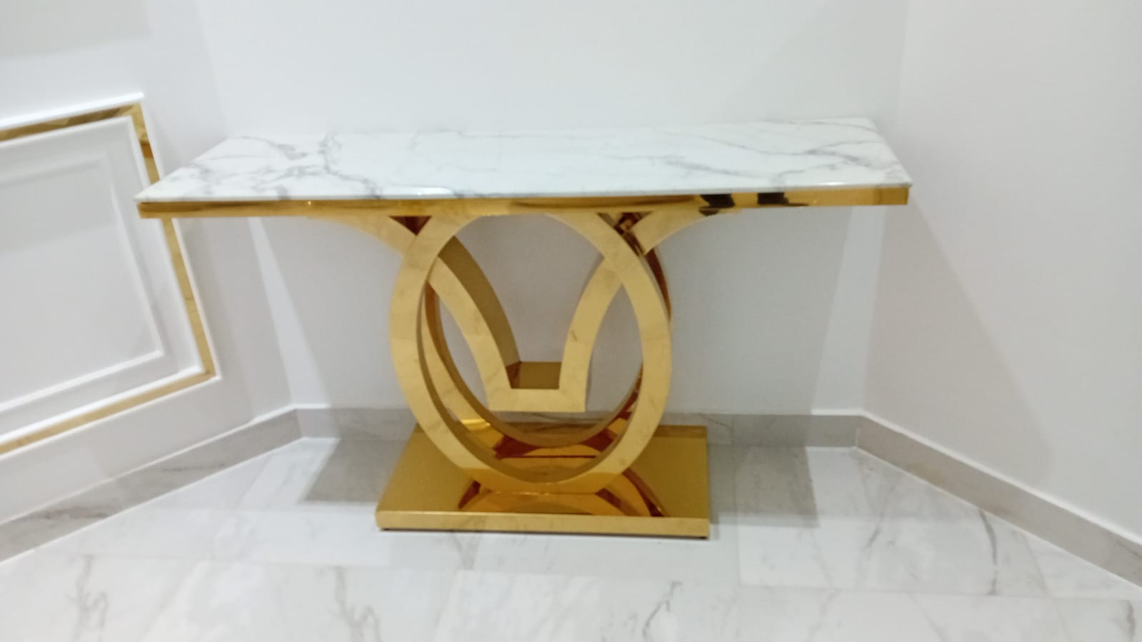 Marble with gold base entrance table - SHAGHAF HOME