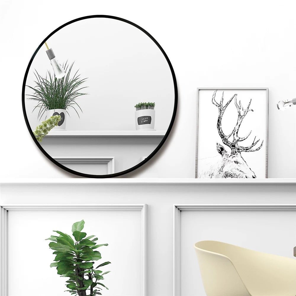 Medium Round Aluminum Black frame wall mirror 80x80 CM - SHAGHAF HOME