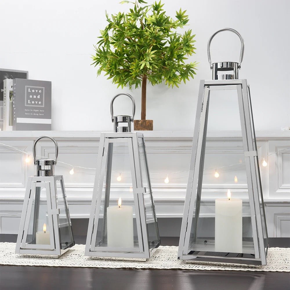Silver triangle large lantern set - SHAGHAF HOME