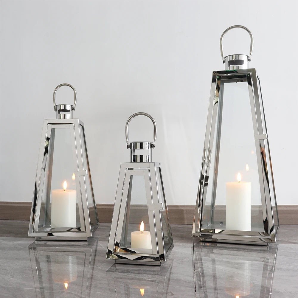 Silver triangle large lantern set - SHAGHAF HOME