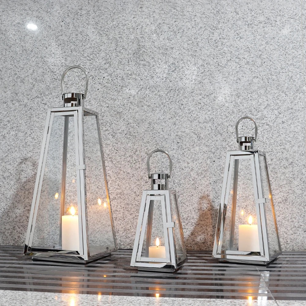 Silver triangle large lantern set - SHAGHAF HOME