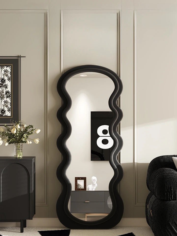 Wavy black velvet full length mirror - SHAGHAF HOME