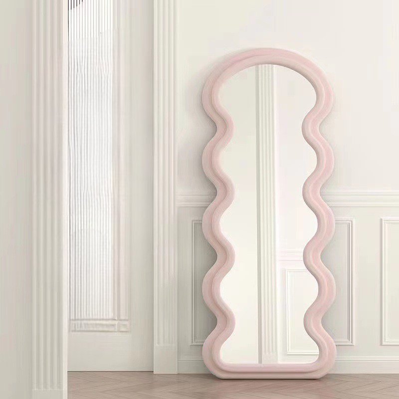 Wavy Pink frame velvet floor Mirror - SHAGHAF HOME