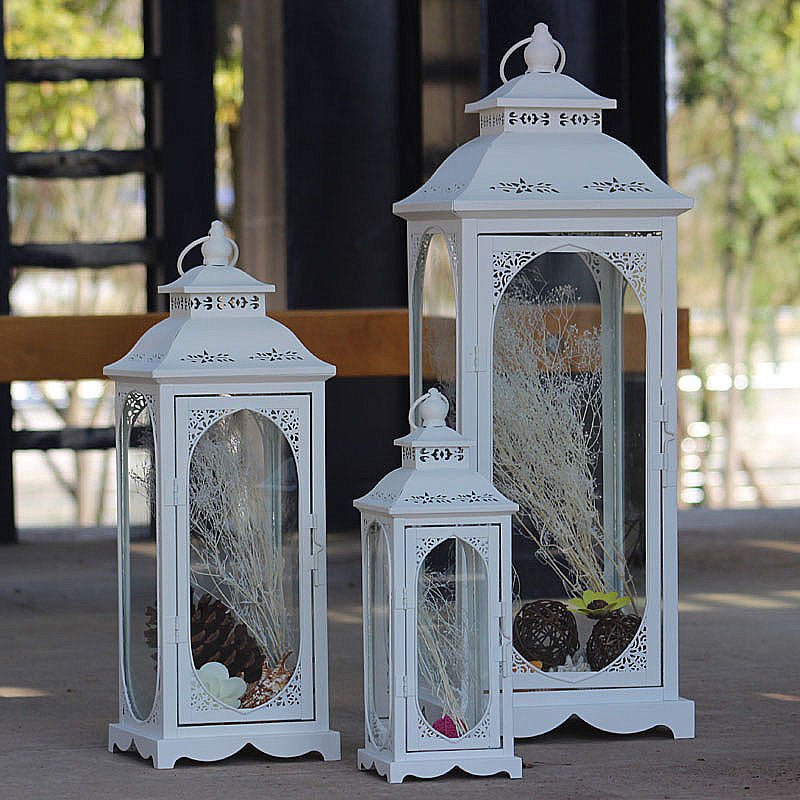 White art shape candle lantern set - SHAGHAF HOME