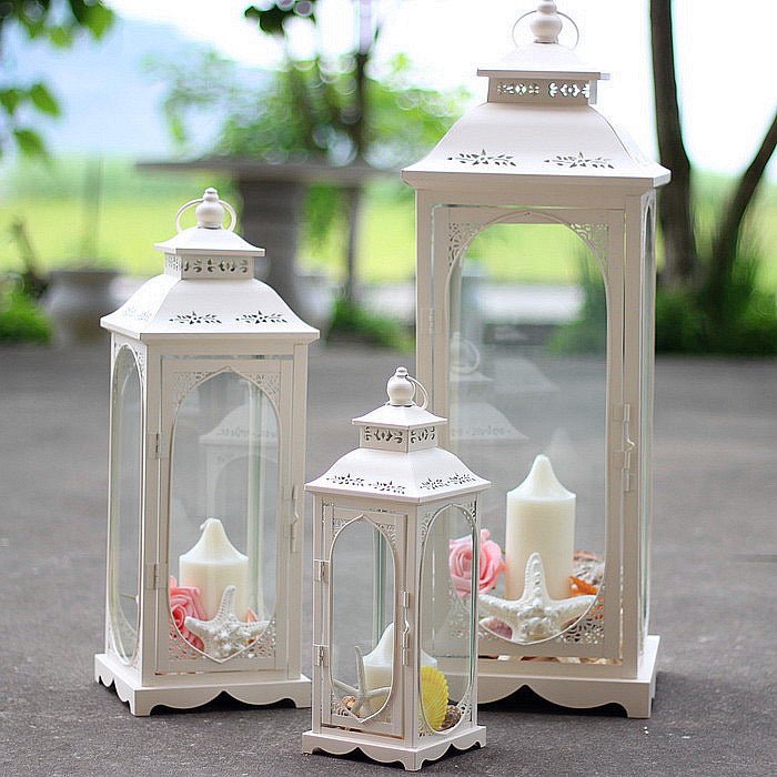White art shape candle lantern set - SHAGHAF HOME