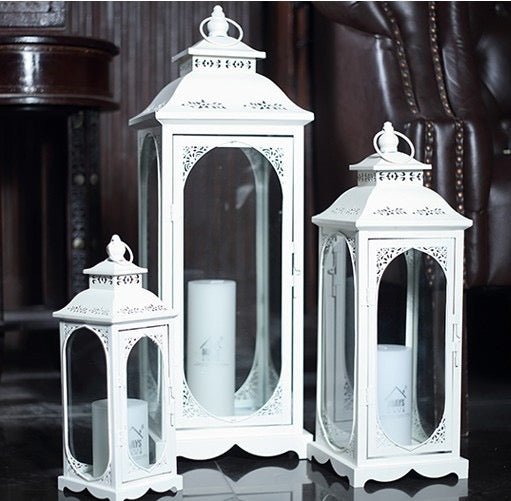 White art shape candle lantern set - SHAGHAF HOME