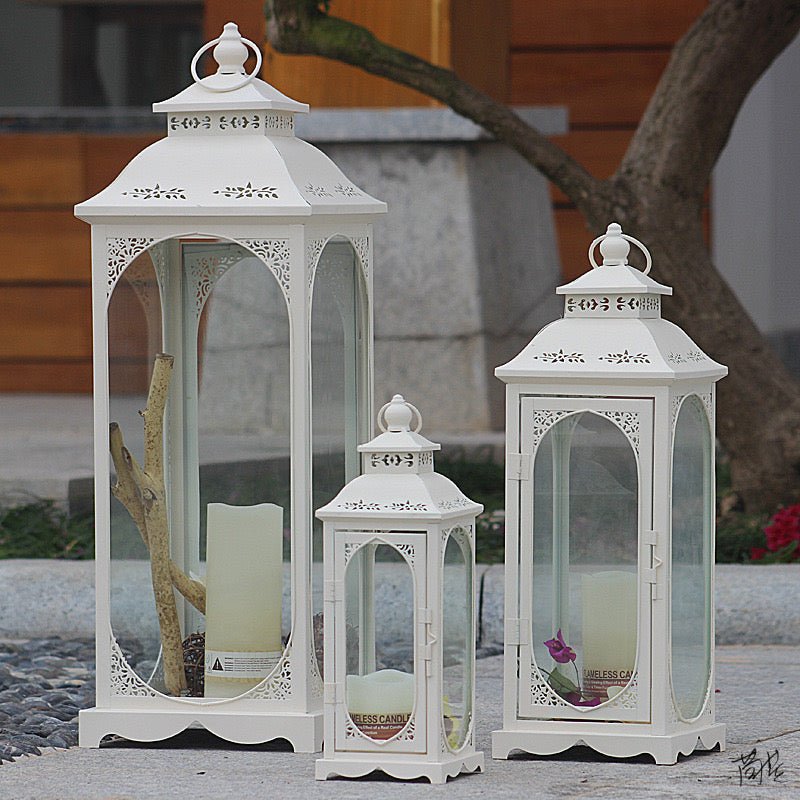 White art shape candle lantern set - SHAGHAF HOME
