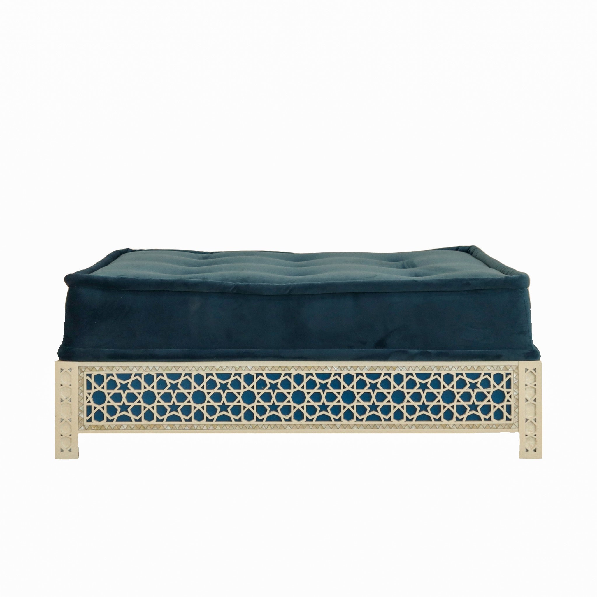 Damascus Mother of Pearl Ottoman - Blue Suede Upholstery