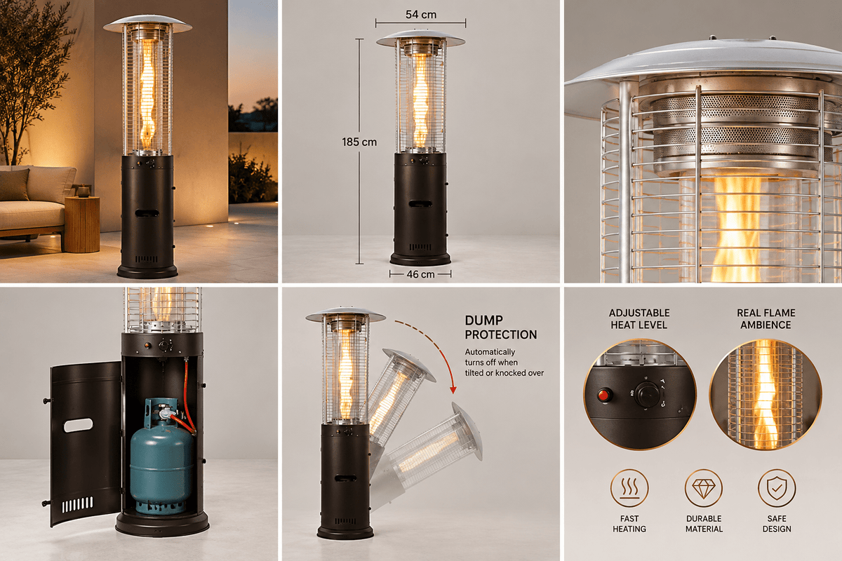 15KW Outdoor Patio Gas Heater with Glass Flame Tube - SHAGHAF HOME
