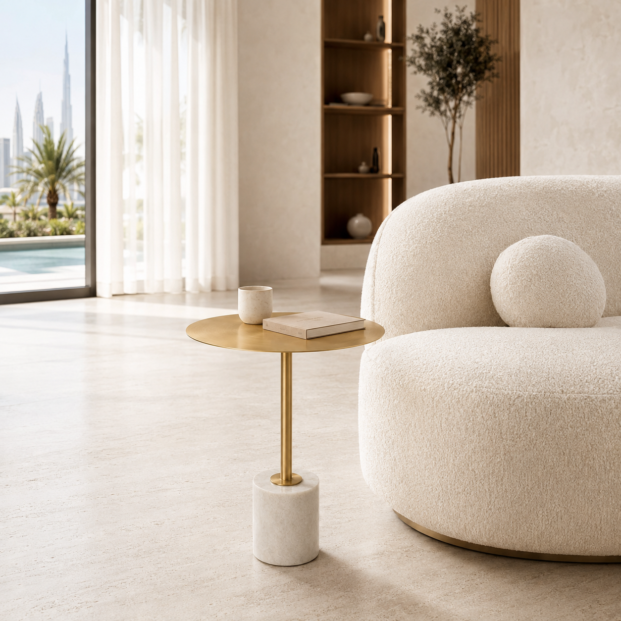 perlies Brushed Gold & White Marble Side Table