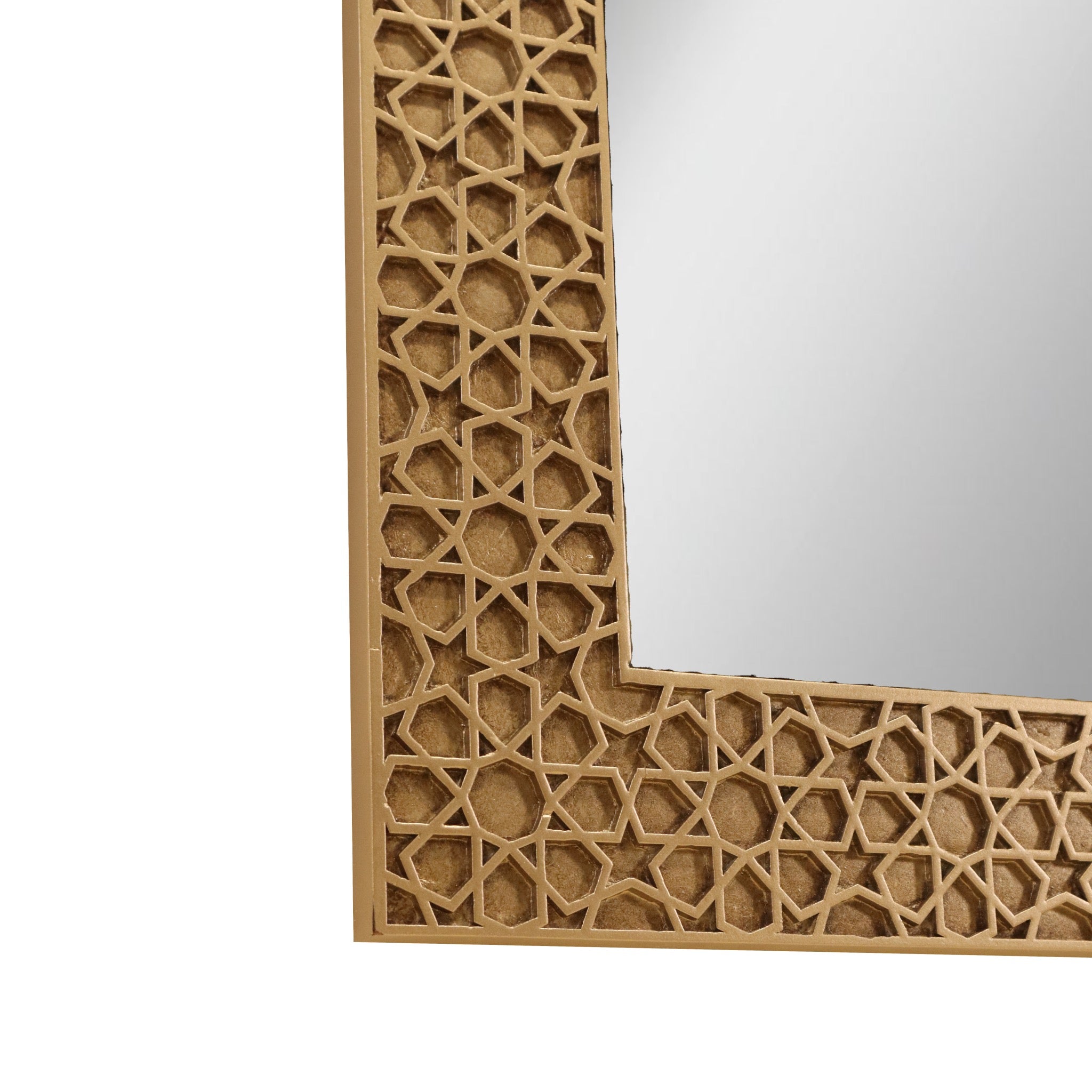 Damascus Hand-Carved Walnut Mirror - Star Motif