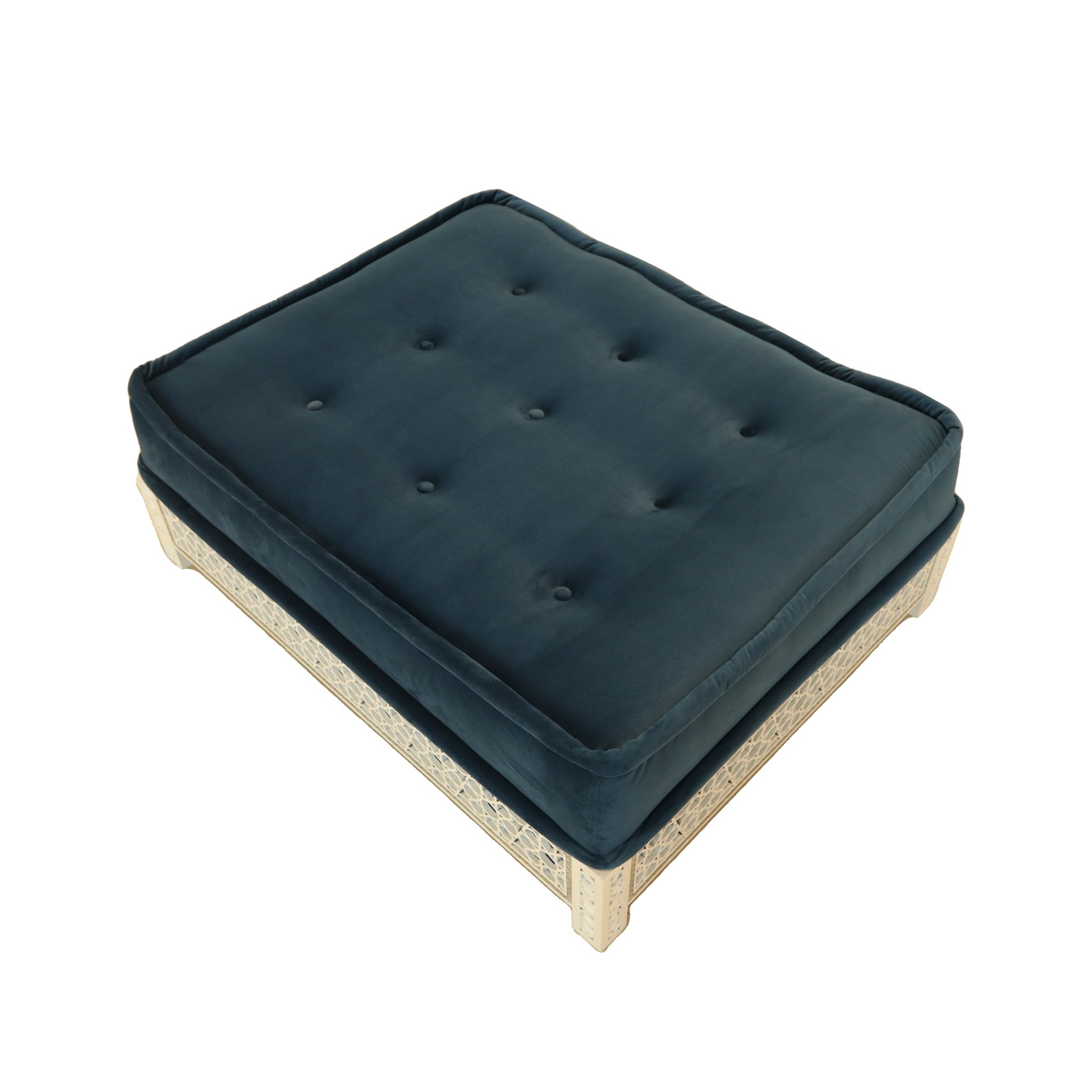 Damascus Mother of Pearl Ottoman - Blue Suede Upholstery