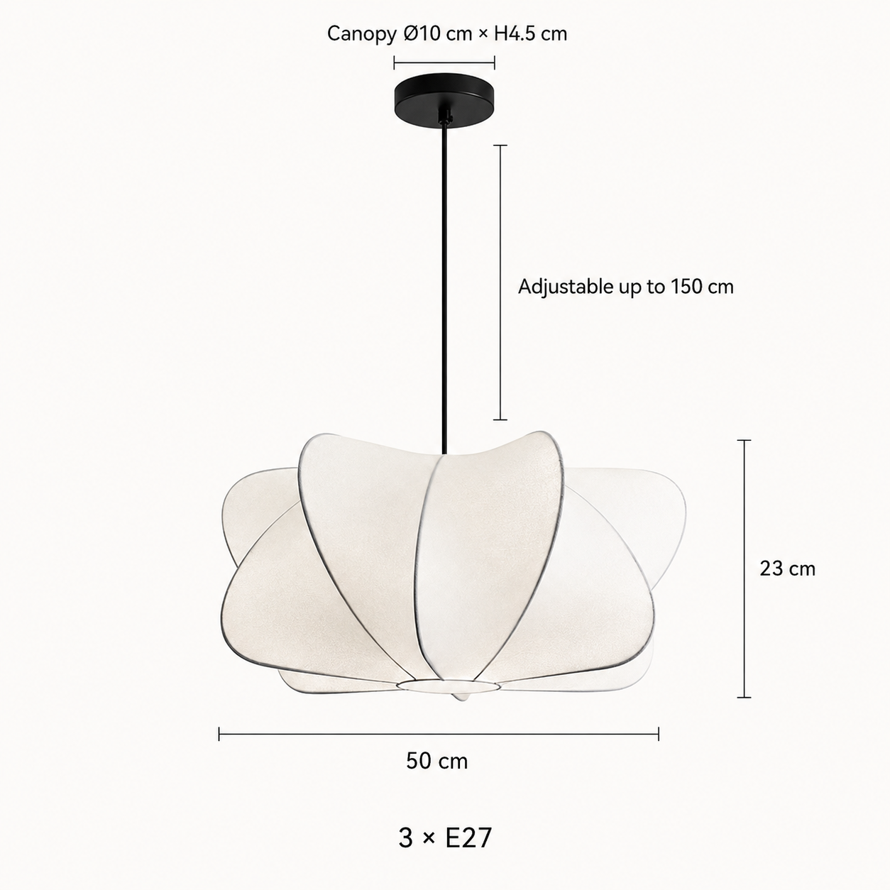 Lunara Sculptural Silk Pendant Light – 50 cm