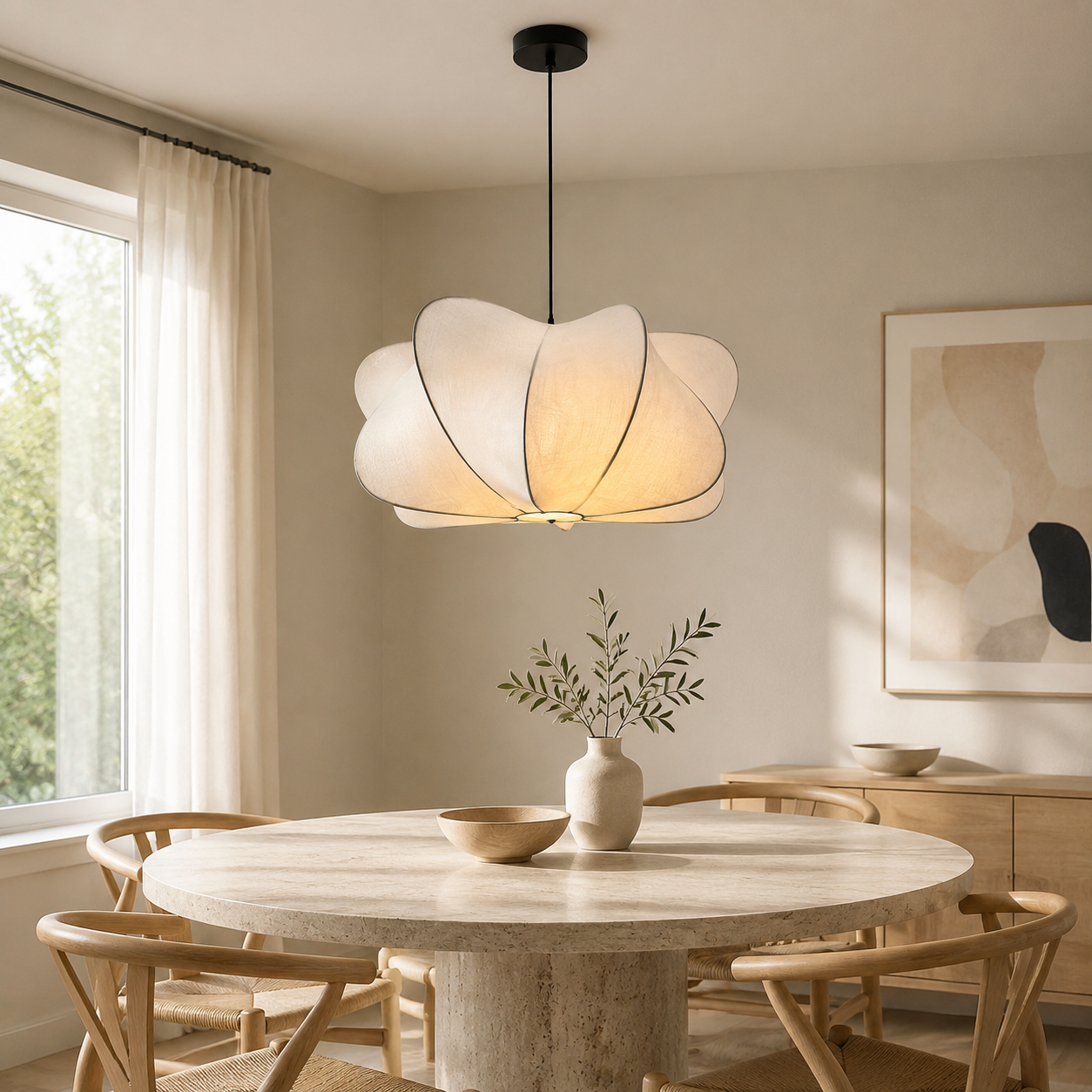 Lunara Sculptural Silk Pendant Light – 50 cm
