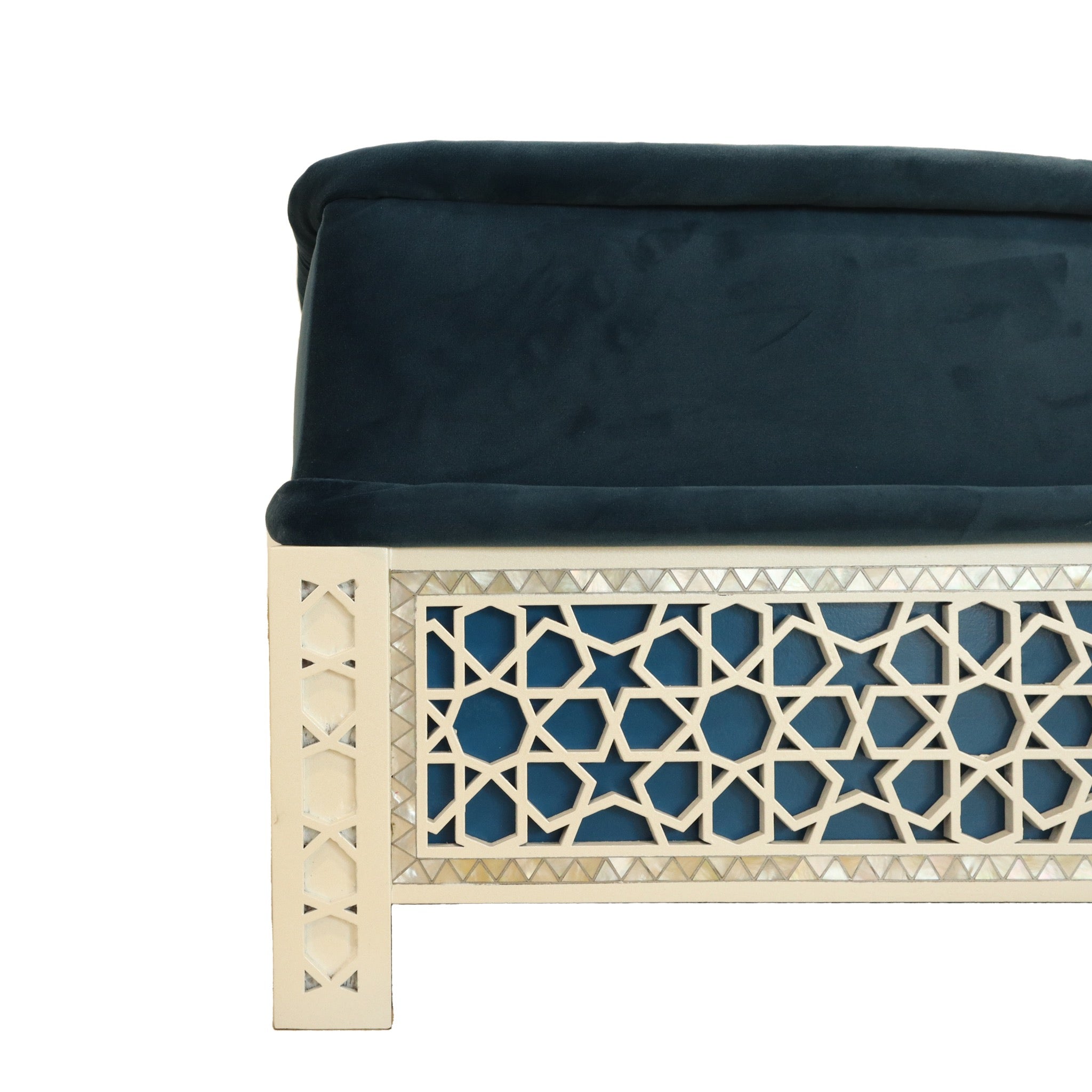 Damascus Mother of Pearl Ottoman - Blue Suede Upholstery