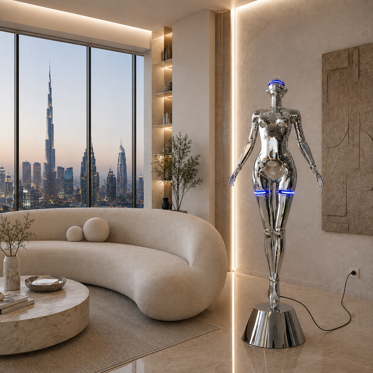 Nova Chrome Humanoid LED Sculptural X large Floor Lamp