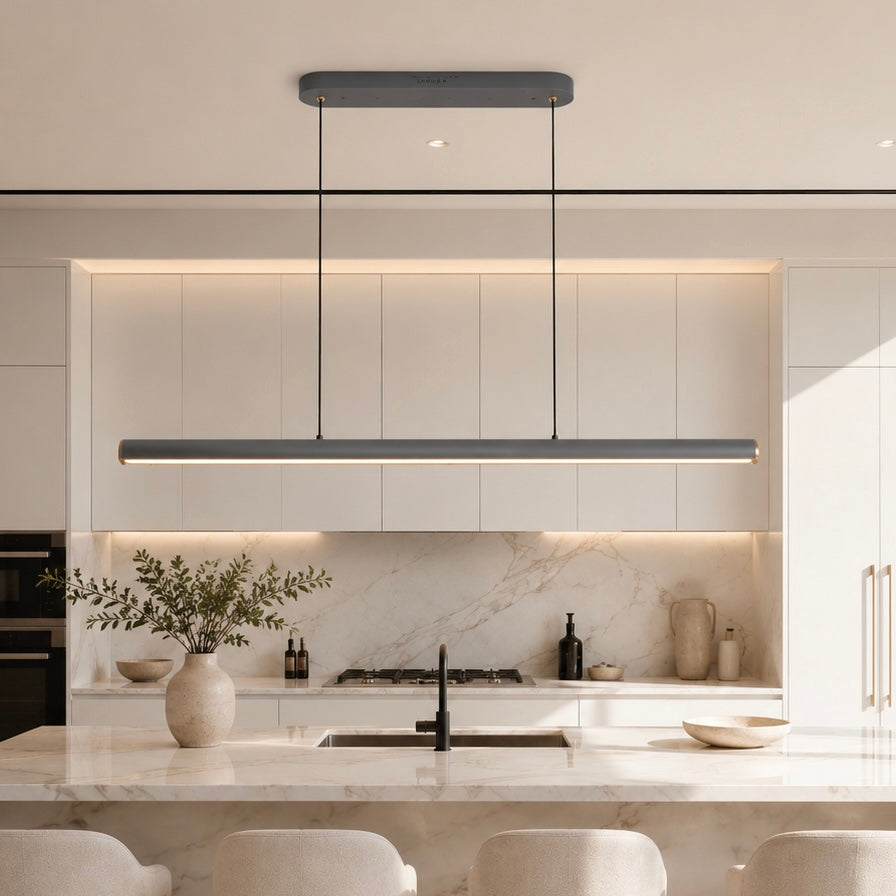 Modern Linear LED Pendant Ceiling Lamp – Matte Grey | Dimmable | Adjustable Height | CCT Changeable | 150 cm