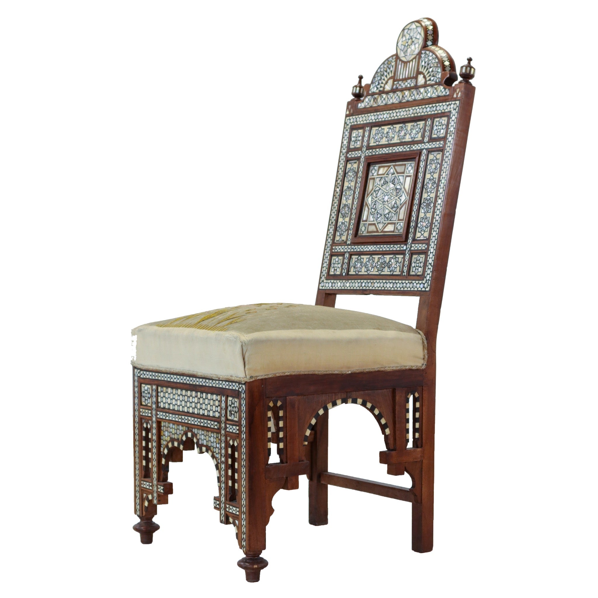 Antique Damascus Chairs with Mother of Pearl Inlay (Pair, 1870-1900)