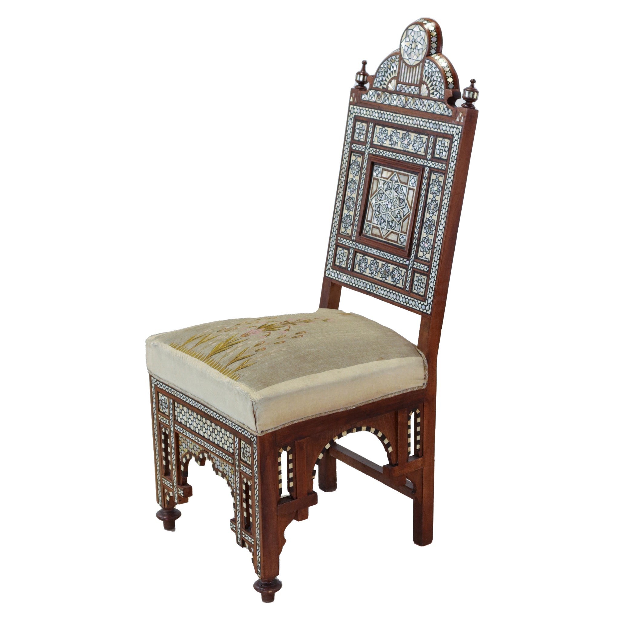 Antique Damascus Chairs with Mother of Pearl Inlay (Pair, 1870-1900)