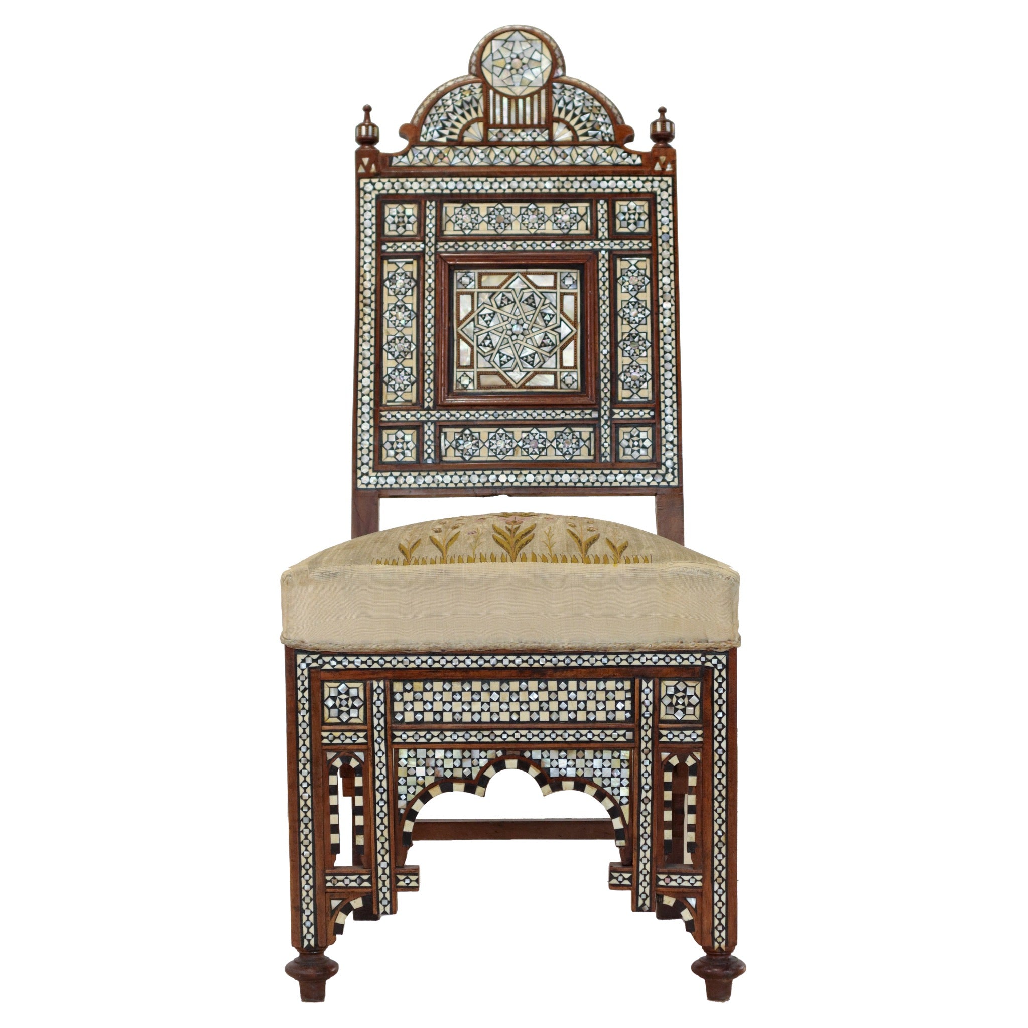 Antique Damascus Chairs with Mother of Pearl Inlay (Pair, 1870-1900)