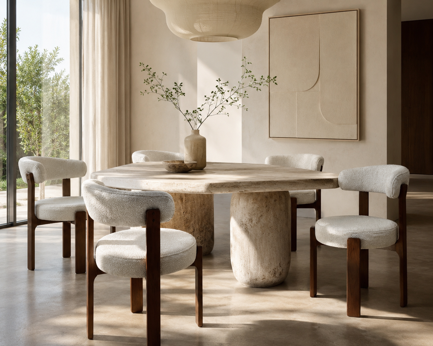 Designer Bouclé Dining Chair with Curved Backrest