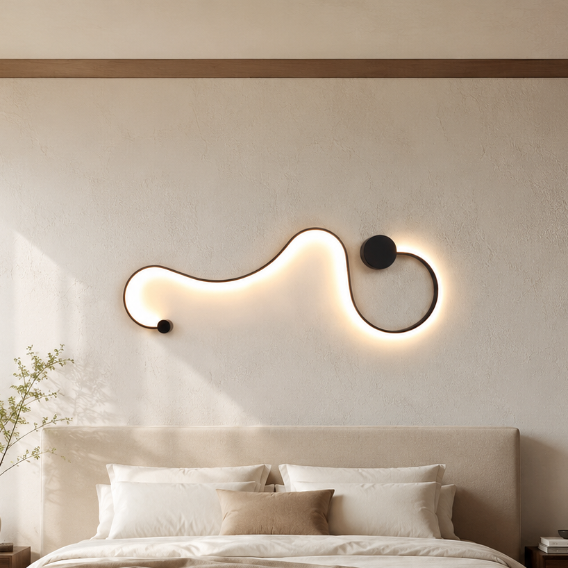 Modern Sculptural LED Wall Lamp – 3 Color Changing Wall Light | Minimalist Black Aluminum Sconce
