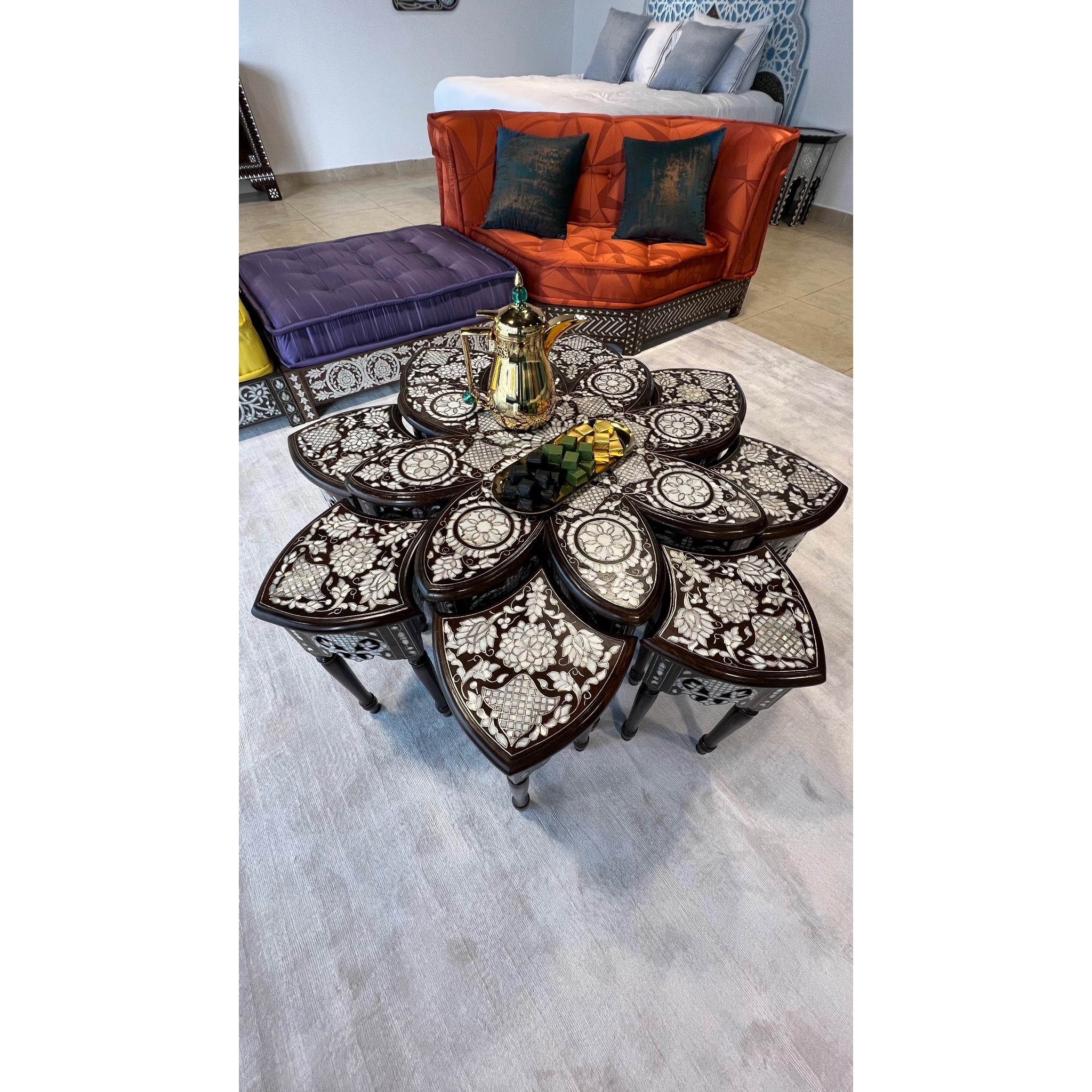 Damascus 9-Piece Coffee Table Set - Octagonal Mother of Pearl