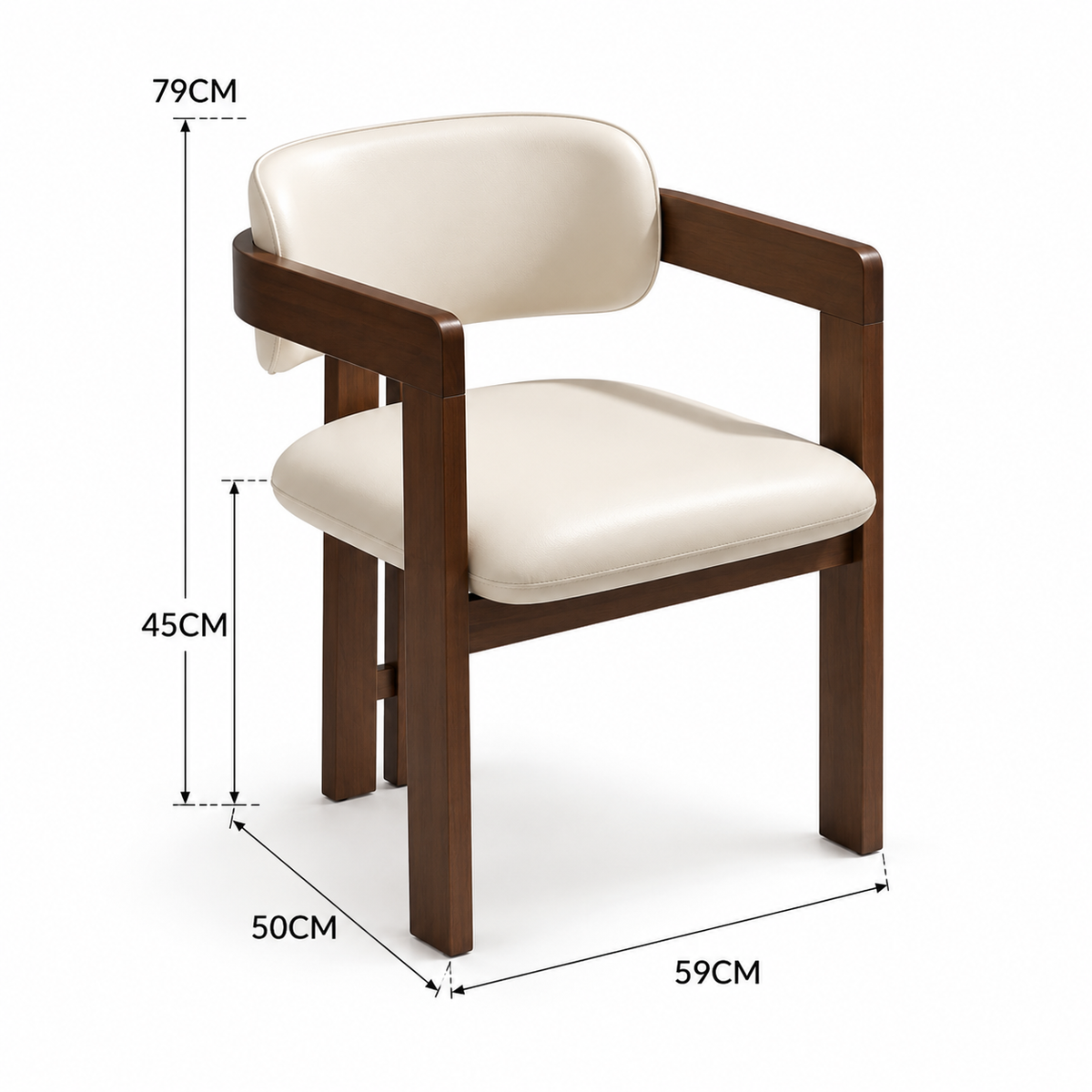 Modern Natural Wood Dining Armchair with Cream Artificial Leather