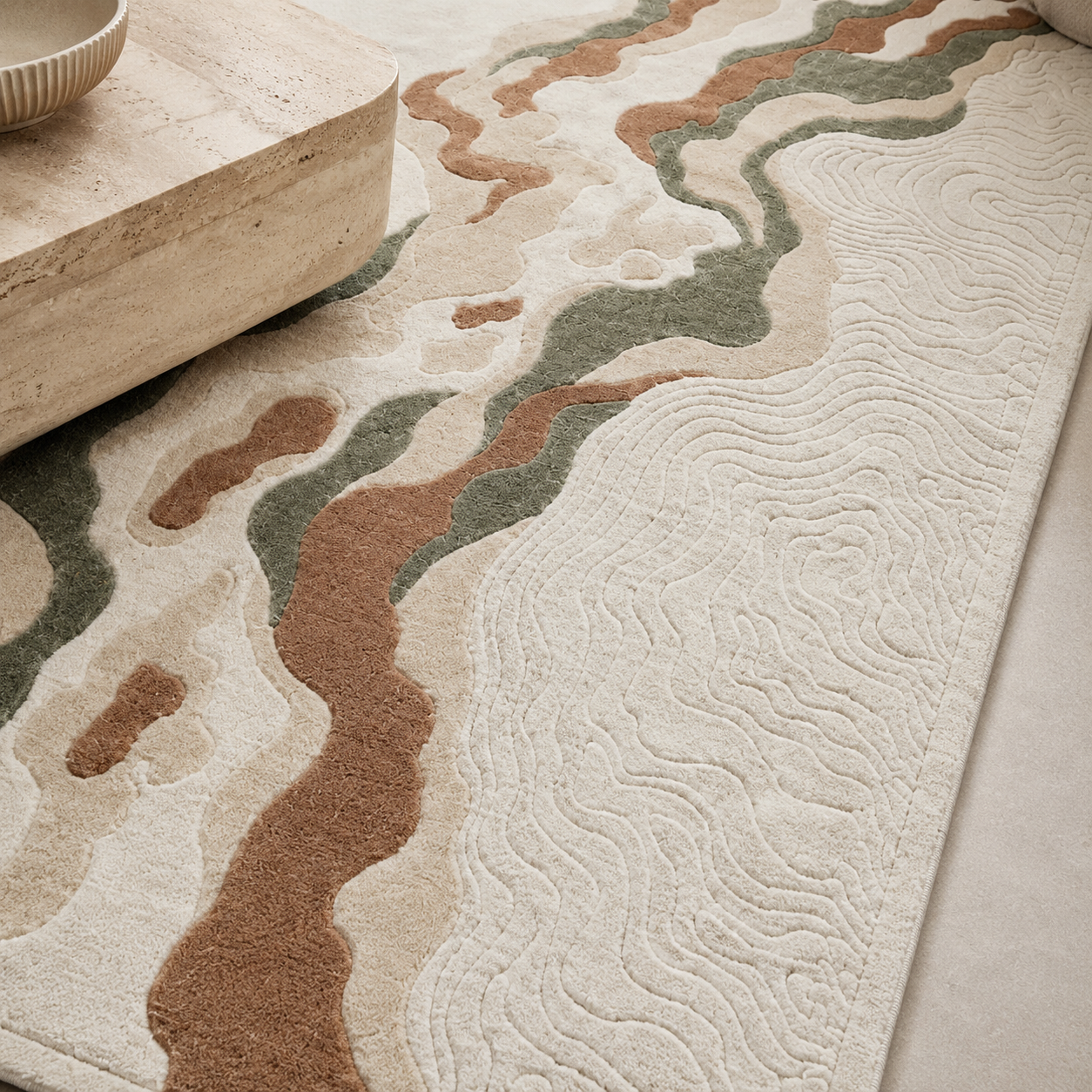 Seyra Sage Abstract Textured Rug – 200 × 300 cm